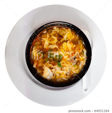 Bowl of tasty soup agripicante. Japanese cuisine 64051164