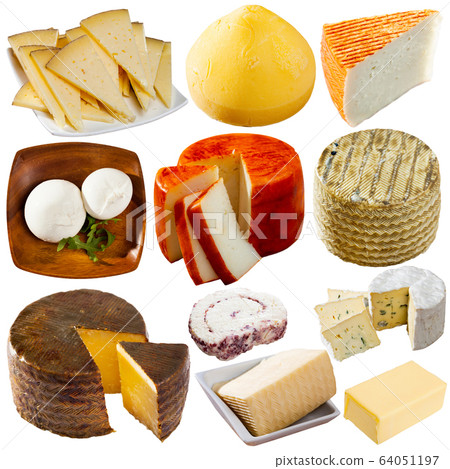 Set of various of cheese on white background Set of various of cheese on white background 64051197
