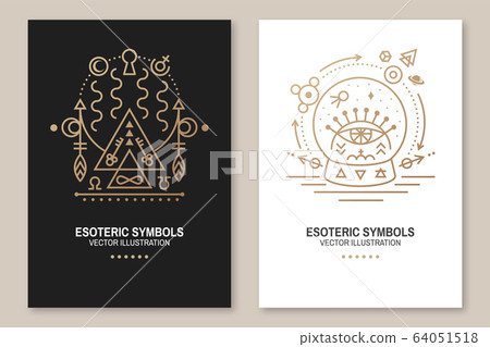 Esoteric Symbols Poster Vector Thin Line 插圖素材 圖庫