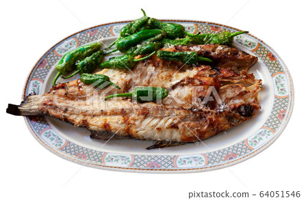 Grilled sea bass with peppers 64051546