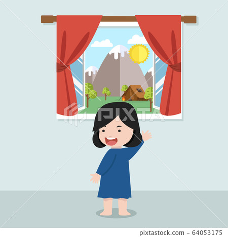 Cute girl looking outside the window 64053175