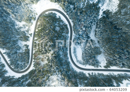 beautiful winter forest and the road beautiful winter forest and the road 64053209