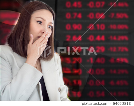 Businesswomen ceo manager shock worry and serious stock exchange trading market and crude oil opec down Fell to the lowest red number blackboard investment chart graph worldwide global  64053818
