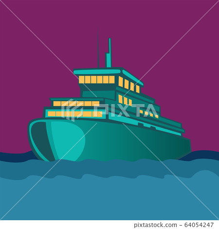 Ship in the middle of the ocean against the 64054247