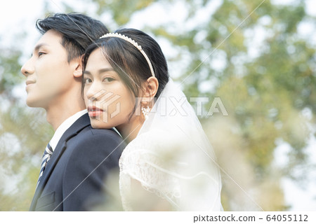 Couple wedding portrait outdoors 64055112