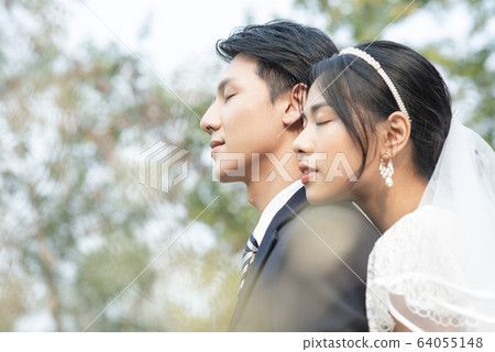 Couple wedding portrait outdoors 64055148