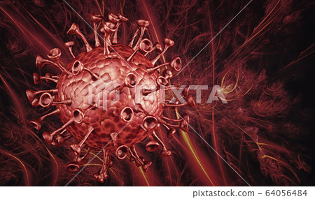 Microscopic view of Coronavirus, a pathogen that attacks the respiratory tract. Analysis and test, experimentation. Sars. 3d render Microscopic view of Coronavirus, a pathogen that attacks the respiratory tract. Analysis and test, experimentation. Sars. 3d render 64056484