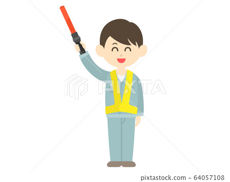 一個人在做交通管制的插圖 64057108