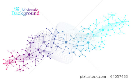Scientific vector illustration genetic engineering and gene manipulation concept. DNA helix, DNA strand, molecule or atom, neurons. Abstract structure for Science or medical background. CRISPR CAS9. 64057463