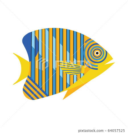 Tropical Funny Aquarium Fish Icon in Flat 64057525