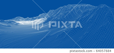 Abstract 3d wire-frame landscape. Blueprint style Abstract 3d wire-frame landscape. Blueprint style 64057884