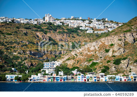 Klima and Plaka villages on Milos island, Greece 64059289