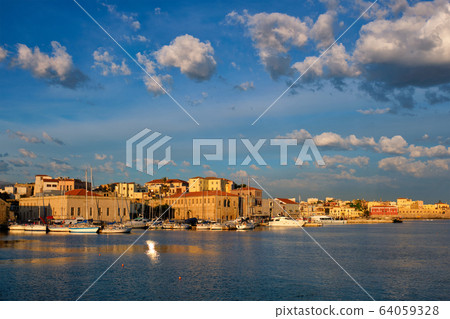 Yachts and boats in picturesque old port of Chania, Crete island. Greece Yachts and boats in picturesque old port of Chania, Crete island. Greece 64059328