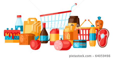 Supermarket background with food icons. Supermarket background with food icons. 64059498