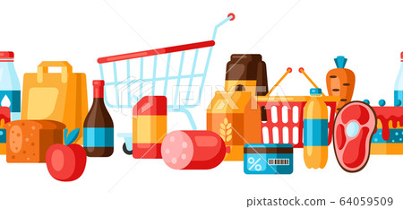 Supermarket seamless pattern with food icons. 64059509