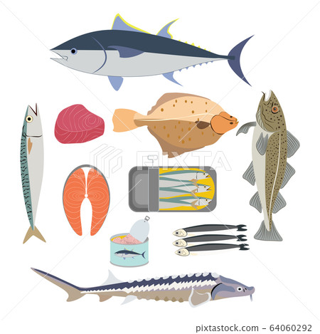 Natural marine fresh and canned fish vector Natural marine fresh and canned fish vector 64060292