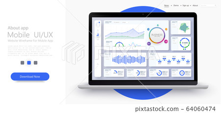 Dashboard, great design for any site purposes. Business infographic template. Vector flat illustration. Big data concept Dashboard user admin panel template design. Analytics admin dashboard. 64060474