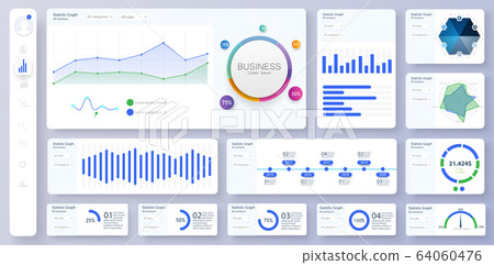 Dashboard, great design for any site purposes. Business infographic template. Vector flat illustration. Big data concept Dashboard user admin panel template design. Analytics admin 64060476