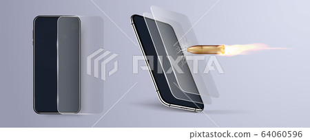 Shot a bullet in protective glass, a crack on... - Stock Illustration ...