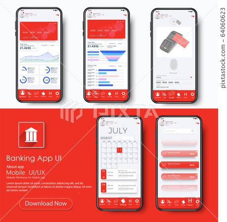 Banking App UI Kit for responsive mobile app or website with different GUI layout including home 64060623