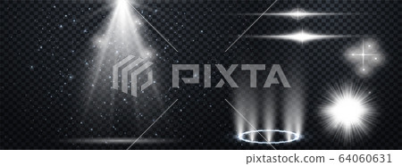 Set of Transparent Lens Flares and Lighting Effects. White spotlights. Light Effects. Realistic falling snowflakes. Vector illustration Set of Transparent Lens Flares and Lighting Effects. White spotlights. Light Effects. Realistic falling snowflakes. Vector illustration 64060631