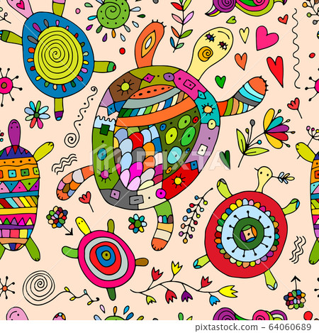 Funny family, turtle with chidren. Seamless pattern for your design Funny family, turtle with chidren. Seamless pattern for your design 64060689