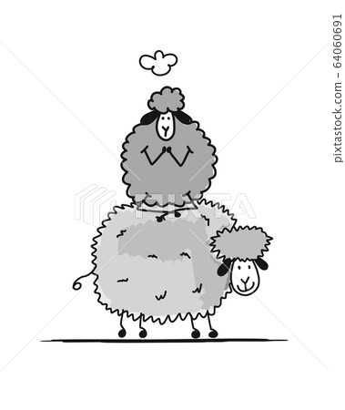 Funny sheeps, sketch for your design Funny sheeps, sketch for your design 64060691
