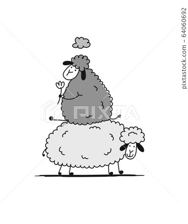 Funny sheeps, sketch for your design 64060692