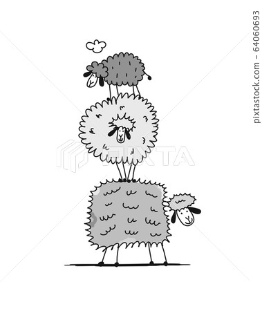Funny sheeps, sketch for your design Funny sheeps, sketch for your design 64060693