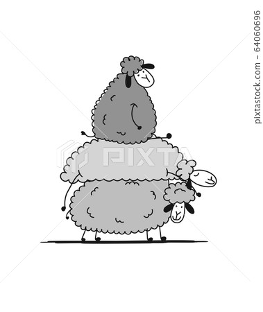 Funny sheeps, sketch for your design Funny sheeps, sketch for your design 64060696