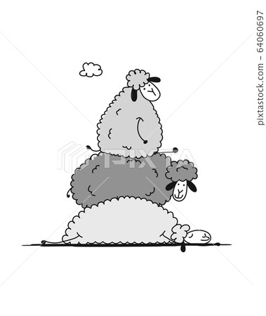 Funny sheeps, sketch for your design 64060697