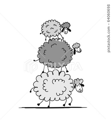 Funny sheeps, sketch for your design Funny sheeps, sketch for your design 64060698
