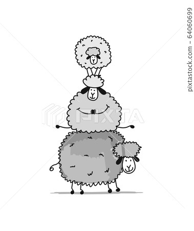 Funny sheeps, sketch for your design Funny sheeps, sketch for your design 64060699