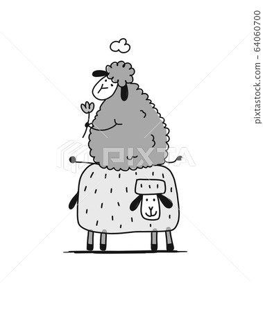 Funny sheeps, sketch for your design Funny sheeps, sketch for your design 64060700