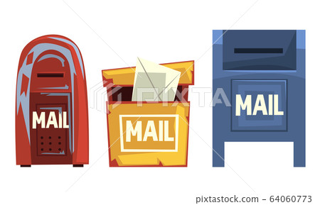 Mail Boxes Collection, Post Mailbox for Delivery Letters and Newspapers Vector Illustration 64060773