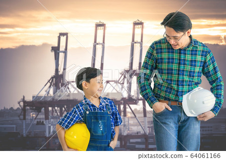 Asina father and son walking together in Asina father and son walking together in 64061166