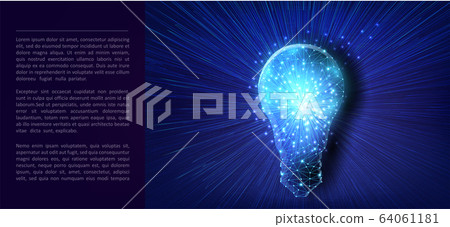 Lightbulb low poly design with connecting dots, stars. Internet technology icon triangle polygonal network concept. Blue sky background, polygon wireframe connected point 64061181