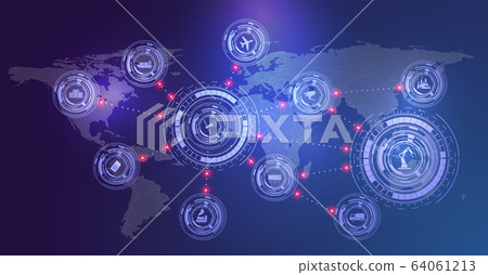 Internet of things IoT and networking concept for connected devices. Spider web of network connections with on a futuristic blue background. Innovation sign. Digital design. Landing page template Internet of things IoT and networking concept for connected devices. Spider web of network connections with on a futuristic blue background. Innovation sign. Digital design. Landing page template 64061213