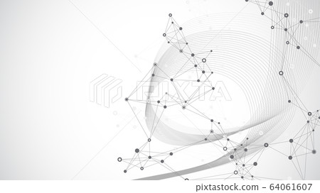 Geometric abstract background with connected lines and dots. Wave flow. Molecule and communication background. Graphic background for your design. Vector illustration 64061607