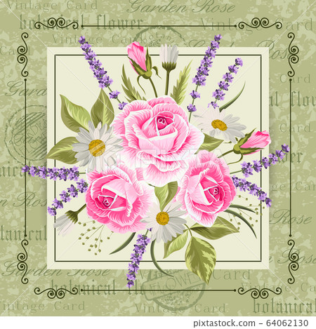 Beautiful flowers for invitation card. Vintage postcard background. Vector illustration 64062130