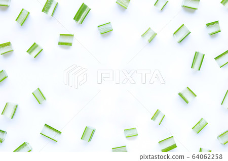 Frame made of aloe vera cut pieces on white Frame made of aloe vera cut pieces on white 64062258