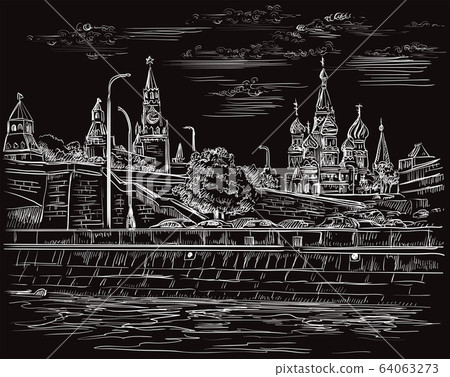 Black vector hand drawing Moscow 4 Black vector hand drawing Moscow 4 64063273