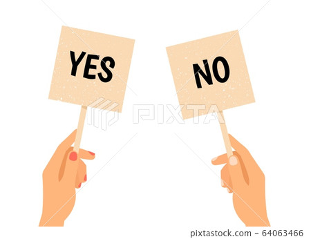 Hands holding yes no banners 64063466