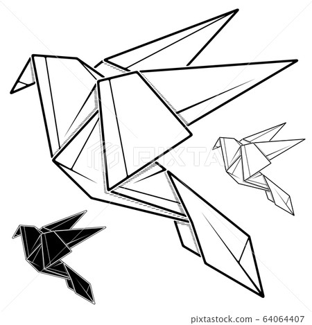 Image of paper dove origami (contour drawing by line). Image of paper dove origami (contour drawing by line). 64064407
