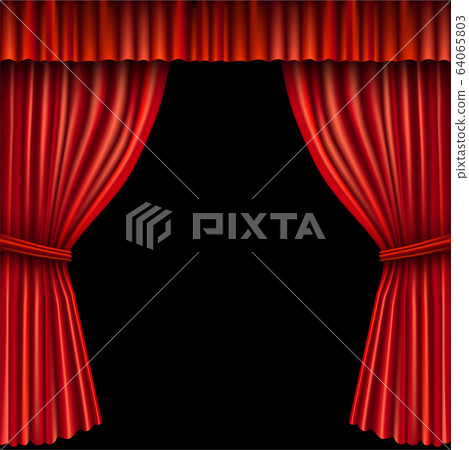 Red theater curtain on black 64065803