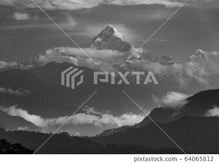 Machapuchare or Fishtail sacred summit in the Machapuchare or Fishtail sacred summit in the 64065812