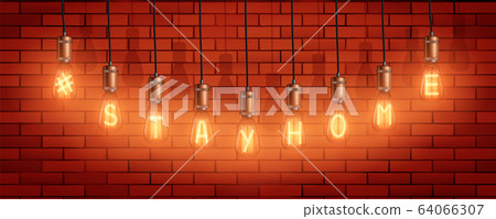 Retro Light bulb with Stay Home symbol 64066307