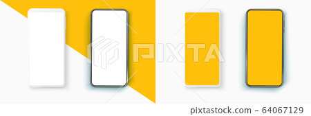 Realistic smartphone mockup set. Mobile phone blank, white. Device UI UX mockup for presentation template. Smarphone isolated blank screen vector 64067129