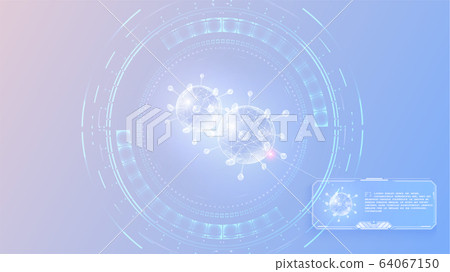Virus protection, website page template. China Wuhan coronavirus epidemic. Bacteria, virus, microbes. Coronavirus 2019-nCov novel coronavirus concept. Vector web banner. Futuristic frames dashboard. 64067150