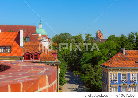 Warsaw, Poland wall of Barbakan and cityscape Warsaw, Poland wall of Barbakan and cityscape 64067196